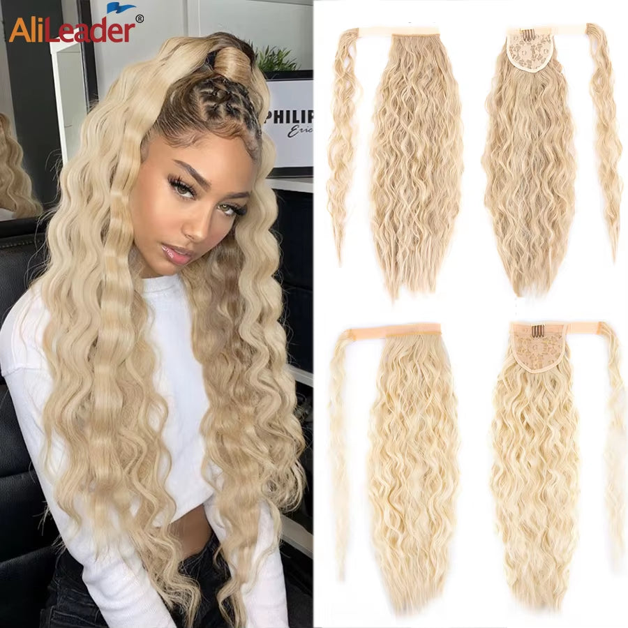 Get the Perfect Look with Our 22-Inch Ombre Blonde & Brown Wavy Ponytail Clip-In Extensions! 🌟✨ #HairGoals #PonytailPerfection
