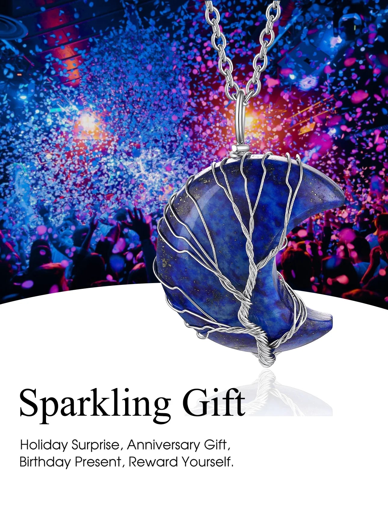 Elegant Tree of Life Crescent Moon Necklace with Lapis Lazuli - Healing Crystal Pendant for September Birthdays