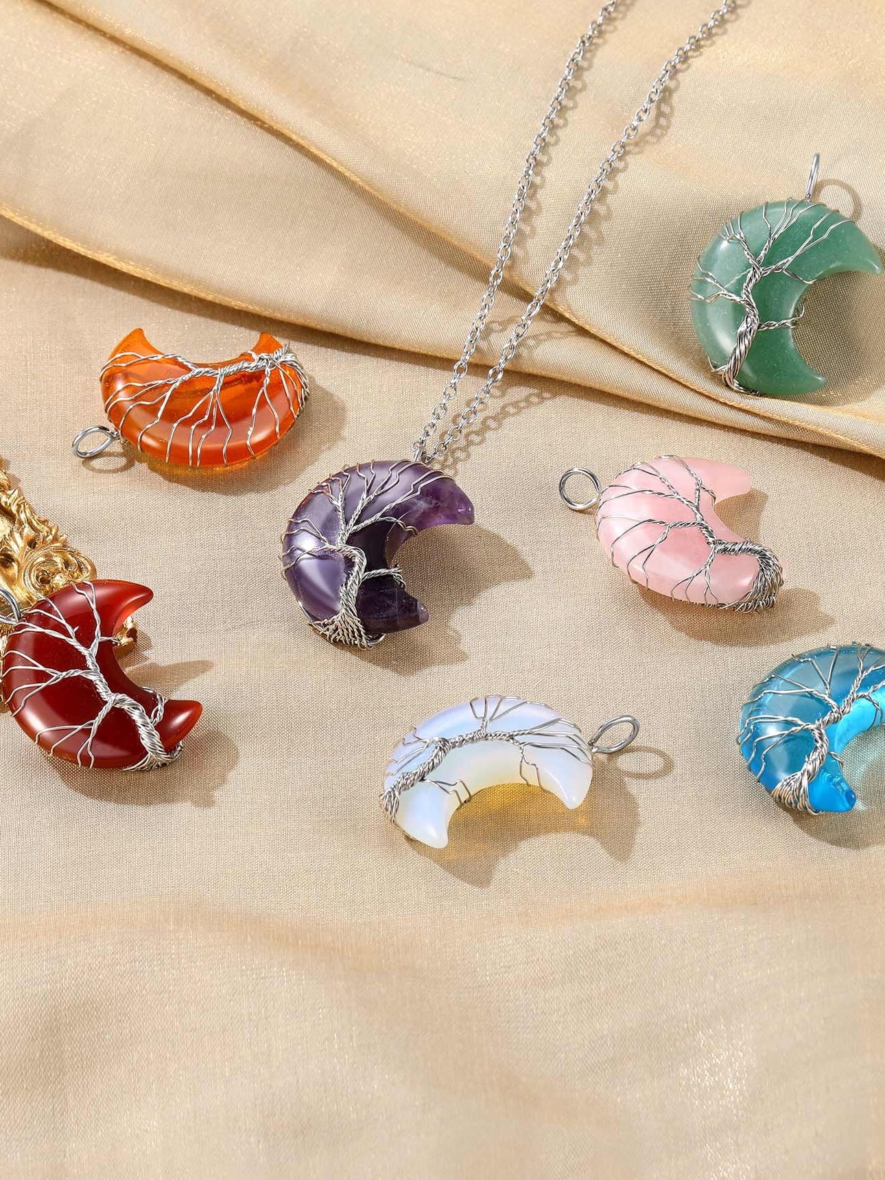 Elegant Tree of Life Crescent Moon Necklace with Lapis Lazuli - Healing Crystal Pendant for September Birthdays