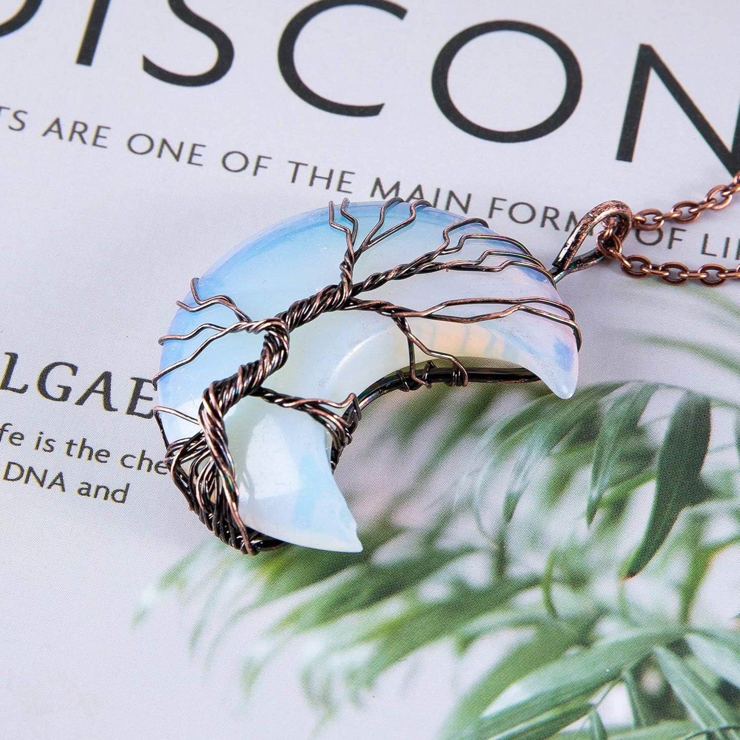 Enchanting Life Tree Crescent Moon Necklace - Unique Copper Wire Wrapped Gemstone Pendant - Perfect Christmas Gift for Women and Friends