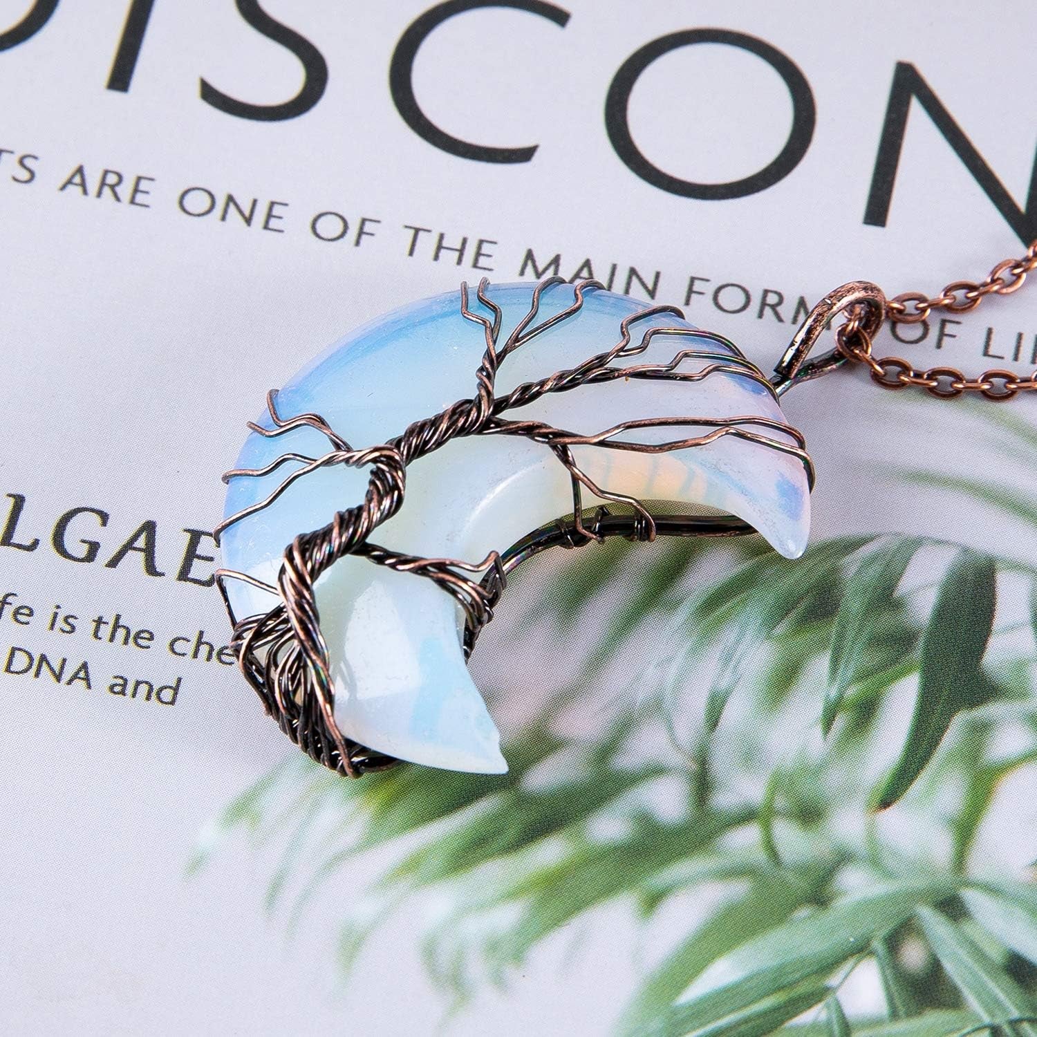 Enchanting Life Tree Crescent Moon Necklace - Unique Copper Wire Wrapped Gemstone Pendant - Perfect Christmas Gift for Women and Friends