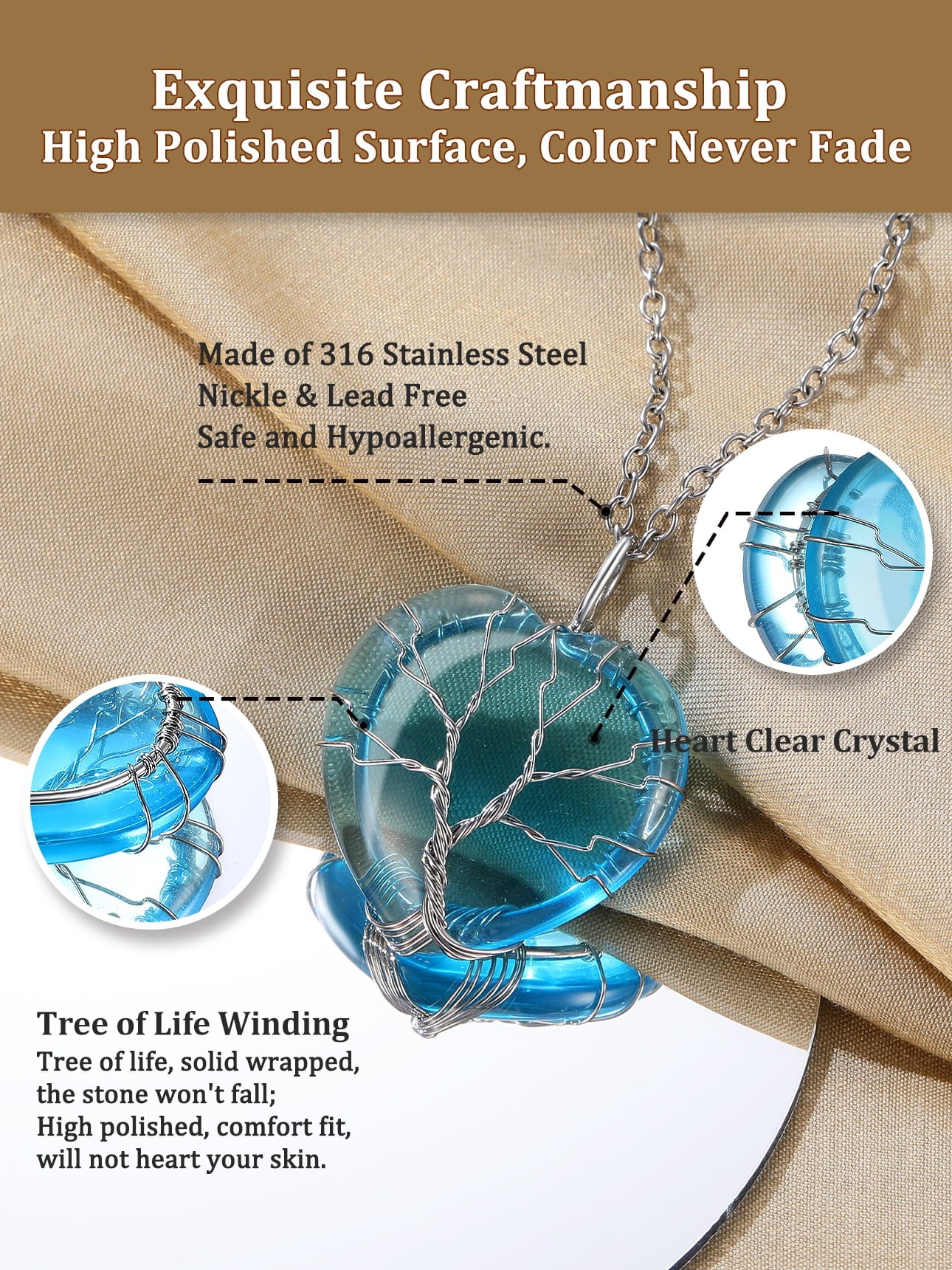 Elegant Tree of Life Heart Crystal Necklace - Moonstone March Birthstone Pendant Jewelry Gift for Mothers and Wives