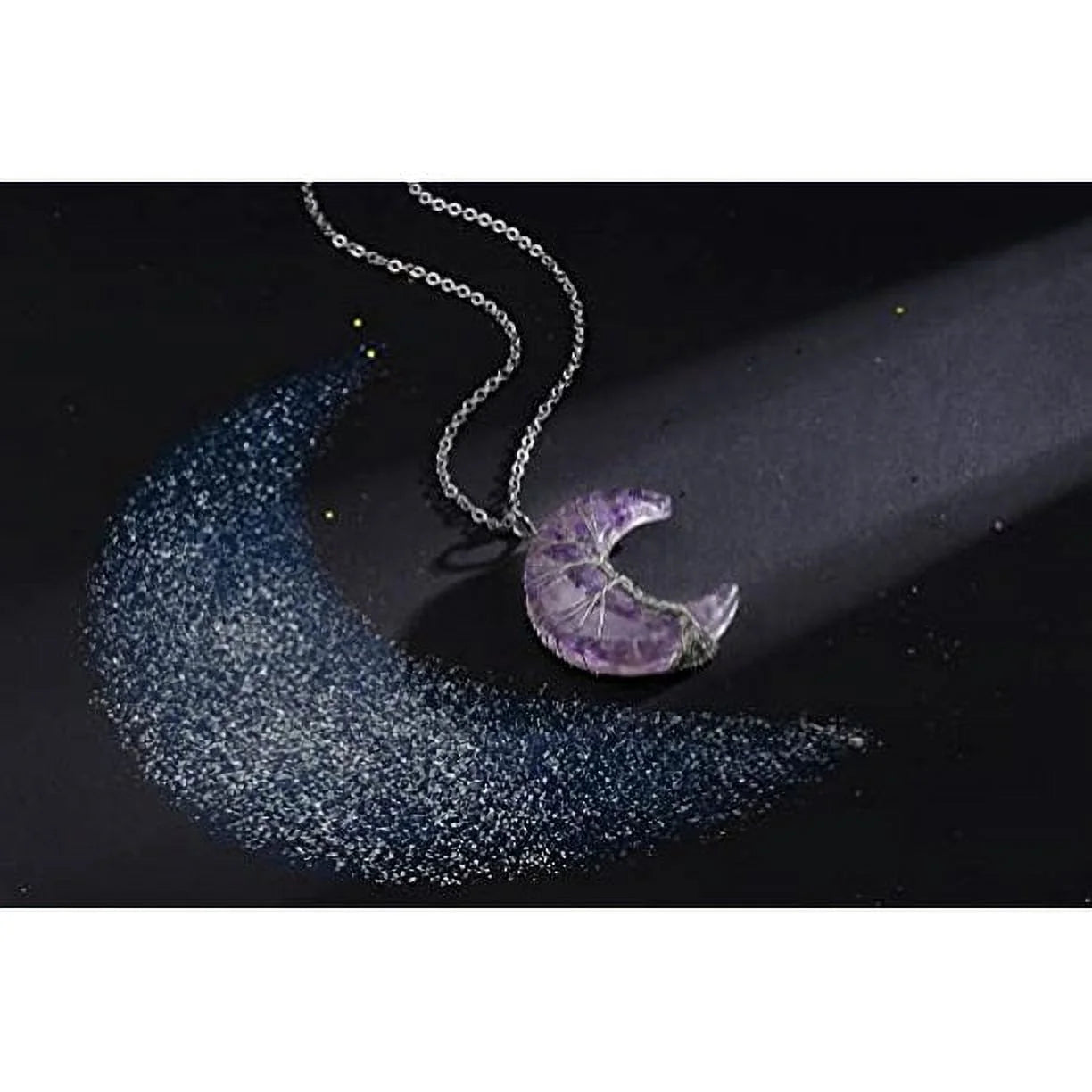 Tree of Life Necklace - Stunning Wire Wrapped Crescent Moon Pendant with 7 Chakra Healing Crystals for Women