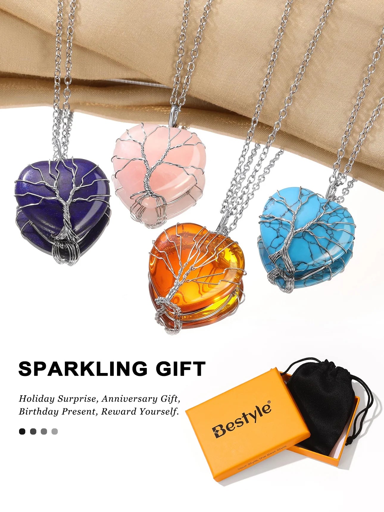 Elegant Tree of Life Heart Crystal Necklace - Moonstone March Birthstone Pendant Jewelry Gift for Mothers and Wives