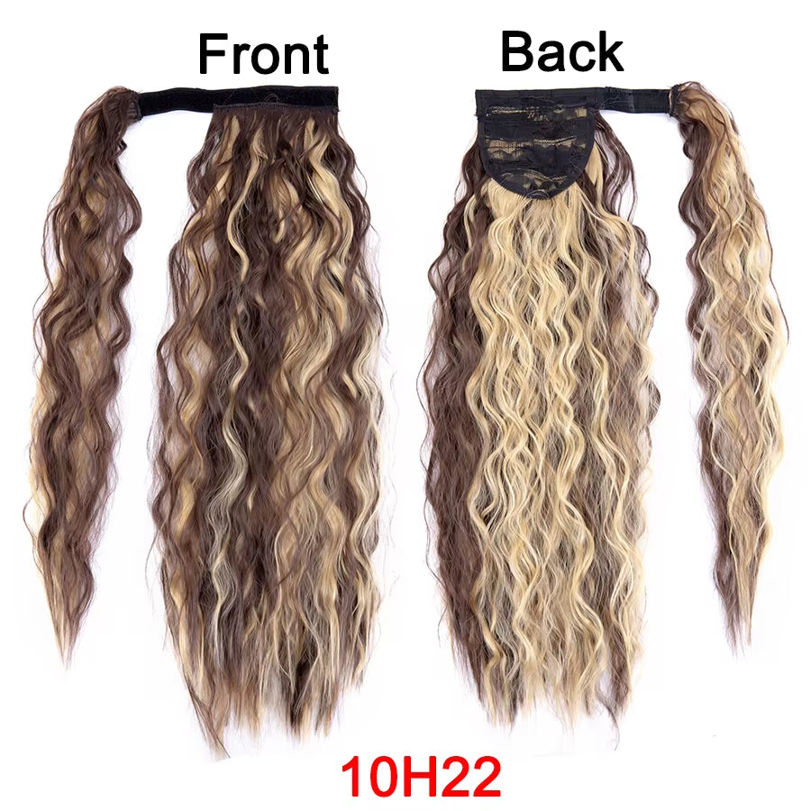 Get the Perfect Look with Our 22-Inch Ombre Blonde & Brown Wavy Ponytail Clip-In Extensions! 💁‍♀️✨ #HairGoals #PonytailPerfection