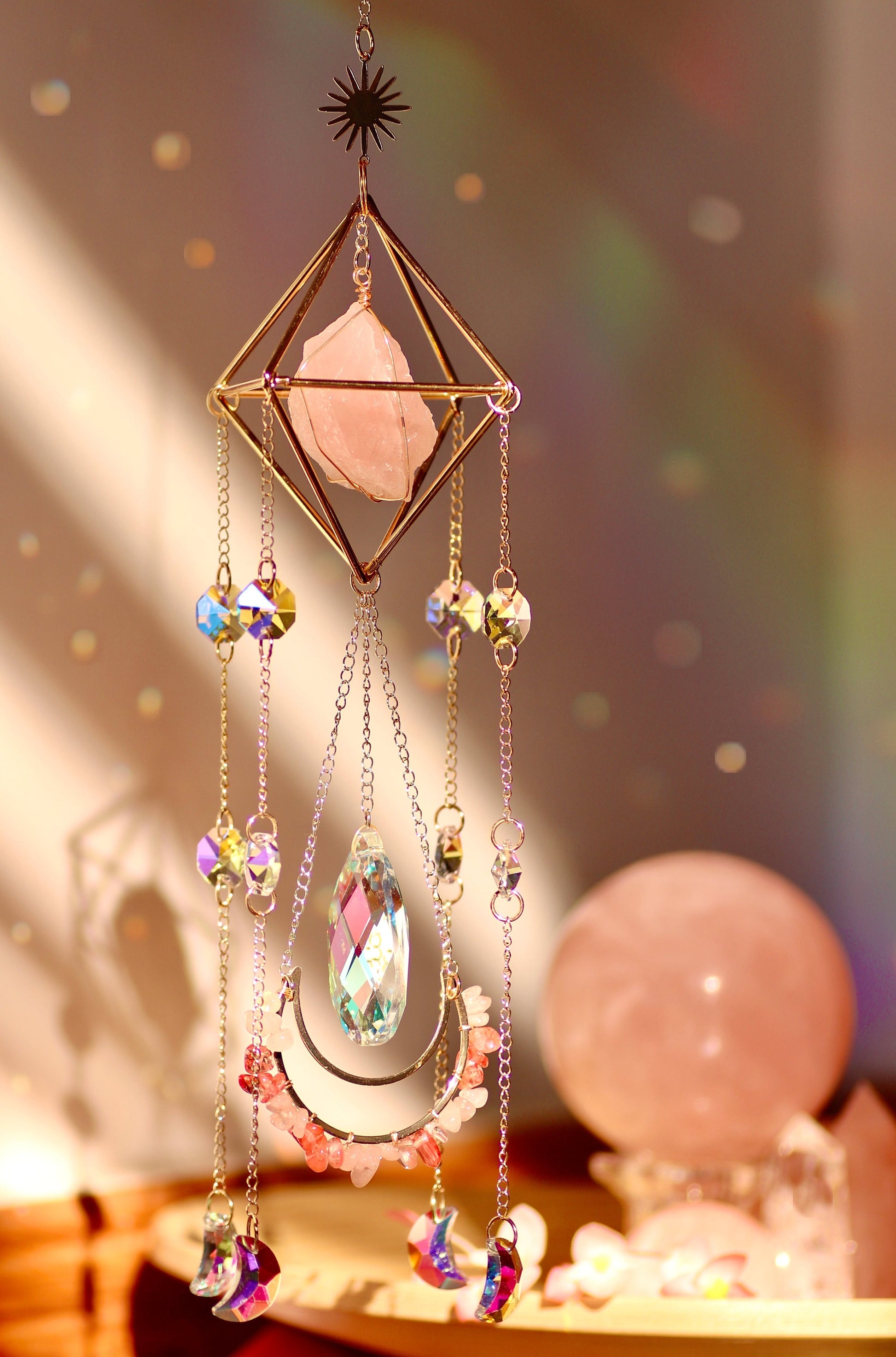 Sun Catcher for Window Hanging, Healing Crystal Suncatcher, Christmas Gift for Her Birthday Gift, Wall Decor Boho Room Decor, Rainbow Maker