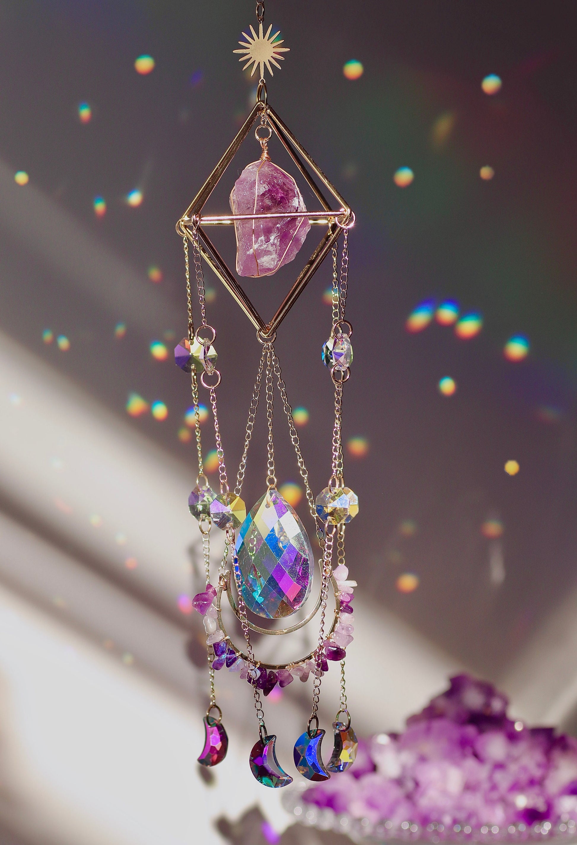 Sun Catcher for Window Hanging, Healing Crystal Suncatcher, Christmas Gift for Her Birthday Gift, Wall Decor Boho Room Decor, Rainbow Maker